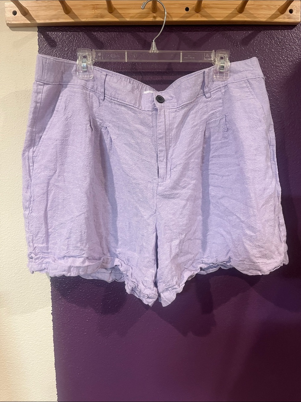 Women’s Lavender Ruffle Hem Shorts. 22